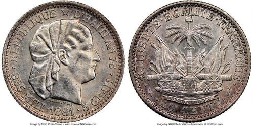 20 Centime / 1/5 Gourde Haiti Argento 