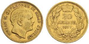 20 Denaro Serbia Oro Milan Obrenović IV di Serbia