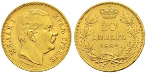 20 Dinar Serbia Gold Milan I of Serbia