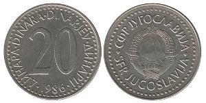 20 Dinar Sozialistische Föderative Republik Jugoslawien (1943 -1992) Kupfer/Zink 