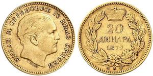 20 Dinar Serbie Or Milan Ier de Serbie