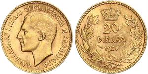 20 Dinar 南斯拉夫王國 (1918 - 1943) 金 亞歷山大一世 (南斯拉夫) (1888 - 1934)