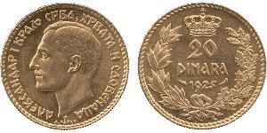 20 Dinar 南斯拉夫王國 (1918 - 1943) 金 亞歷山大一世 (南斯拉夫) (1888 - 1934)