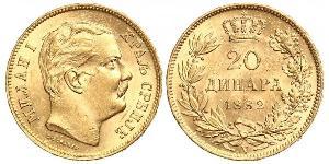 20 Dinar 塞尔维亚 金 Milan I of Serbia