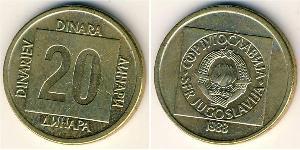 20 Dinaro República Federativa Socialista de Yugoslavia (1943 -1992) Latón 