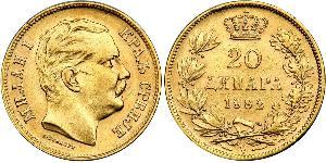 20 Dinaro Serbia Oro Milan I de Serbia