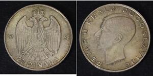 20 Dinaro Reino de Yugoslavia (1918-1943) Plata Pedro II de Yugoslavia