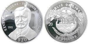 20 Dollar Liberia (1847 - ) Silver Theodore Roosevelt (1858 - 1919)