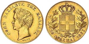 20 Drachma Regno di Grecia (1832-1924) Oro Ottone di Grecia (1815 - 1867)
