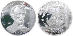 20 Dólar Liberia (1847 - ) Plata Abraham Lincoln (1809-1865)