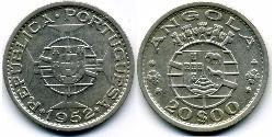 20 Escudo Portuguese Angola (1575-1975) / Portugal Argent 