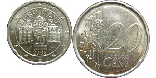 20 Eurocent Republic of Austria (1955 - ) Cuivre 