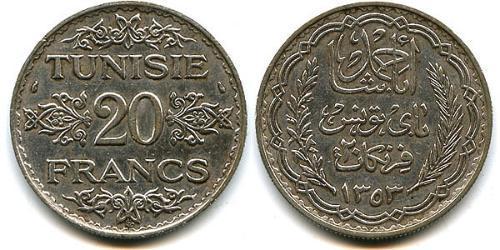 20 Franc Tunisia Argento 