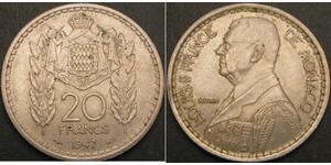 20 Franc Monaco (1297 - ) Cuivre/Nickel Louis II de Monaco (1870-1949)