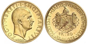 20 Franc Albanien / Königreich Albanien (1928-1939) Gold Zog I, Skanderbeg III of Albania