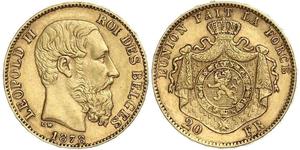 20 Franc Belgien Gold Leopold II (1835 - 1909)