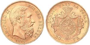 20 Franc Belgien Gold Leopold II (1835 - 1909)