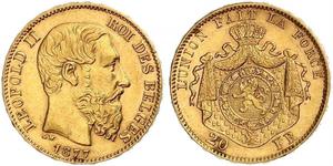 20 Franc Belgien Gold Leopold II (1835 - 1909)