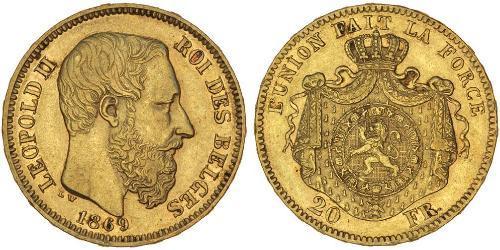 20 Franc Belgien Gold Leopold II (1835 - 1909)