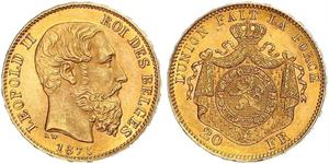 20 Franc Belgium Gold Leopold II of Belgium(1835 - 1909)