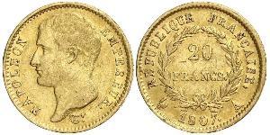 20 Franc Erstes Kaiserreich (1804-1814) Gold Napoleon Bonaparte(1769 - 1821)