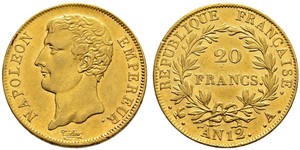 20 Franc Erstes Kaiserreich (1804-1814) Gold Napoleon Bonaparte(1769 - 1821)