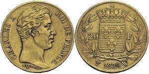 20 Franc Kingdom of France (1815-1830) Gold Charles X of France (1757-1836)