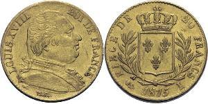 20 Franc Kingdom of France (1815-1830) Gold Louis XVIII of France (1755-1824)