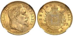 20 Franc Second French Empire (1852-1870) Gold Napoleon III (1808-1873)