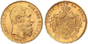 20 Franc Belgique Or Leopold II (1835 - 1909)