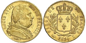 20 Franc Kingdom of France (1815-1830) Or Louis XVIII de France  (1755-1824)