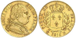 20 Franc Kingdom of France (1815-1830) Or Louis XVIII de France  (1755-1824)