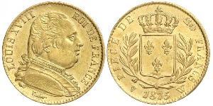 20 Franc Kingdom of France (1815-1830) Or Louis XVIII de France  (1755-1824)