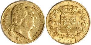 20 Franc Kingdom of France (1815-1830) Or Louis XVIII de France  (1755-1824)