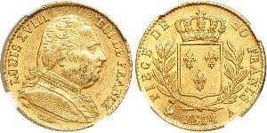 20 Franc Kingdom of France (1815-1830) Or Louis XVIII de France  (1755-1824)