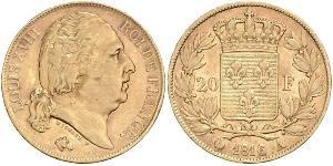 20 Franc Kingdom of France (1815-1830) Or Louis XVIII de France  (1755-1824)