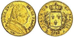 20 Franc Kingdom of France (1815-1830) Or Louis XVIII de France  (1755-1824)