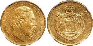 20 Franc Monaco (1297 - ) Or Charles III de Monaco (1818-1889)