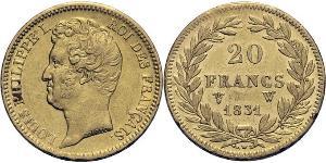 20 Franc Monarchie de Juillet (1830-1848) Or Louis-Philippe I (1773 -1850)