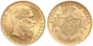 20 Franc Belgio Oro Leopold II (1835 - 1909)