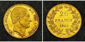 20 Franc Belgio Oro Leopoldo I del Belgio (1790-1865)
