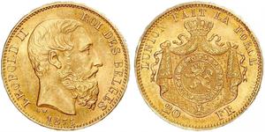 20 Franc Belgio Oro Leopold II (1835 - 1909)