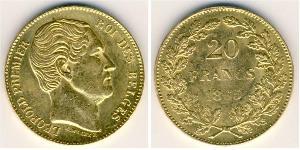 20 Franc Belgio Oro Leopoldo I del Belgio (1790-1865)