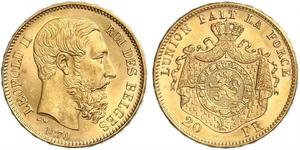 20 Franc Bélgica Oro Leopold II (1835 - 1909)