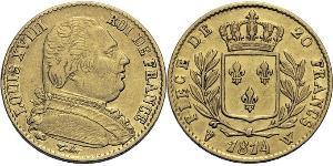 20 Franc Kingdom of France (1815-1830) Oro Luigi XVIII di Francia (1755-1824)