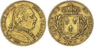 20 Franc Kingdom of France (1815-1830) Oro Luigi XVIII di Francia (1755-1824)