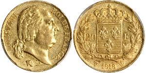 20 Franc Kingdom of France (1815-1830) Oro Luigi XVIII di Francia (1755-1824)
