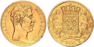 20 Franc Kingdom of France (1815-1830) Oro Carlo X di Francia (1757-1836)