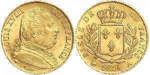 20 Franc Kingdom of France (1815-1830) Oro Luigi XVIII di Francia (1755-1824)