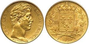 20 Franc Kingdom of France (1815-1830) Oro Carlo X di Francia (1757-1836)